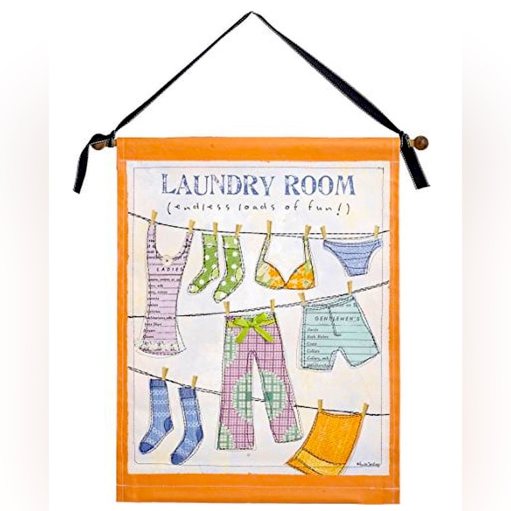 NWT Laundry Room endless loads of fun Canvas Wood Dowel Wall Hanging Home Decor